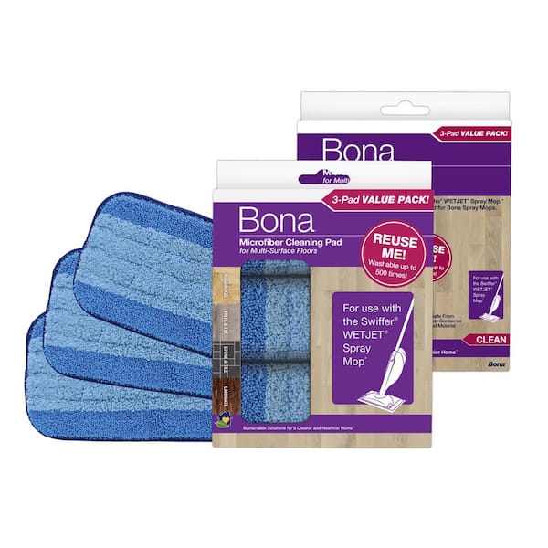 Bona Microfiber Cleaning Refill Pads for use with Swiffer WETJET Spray Mop 3-Count (2-Pack) AX0003697