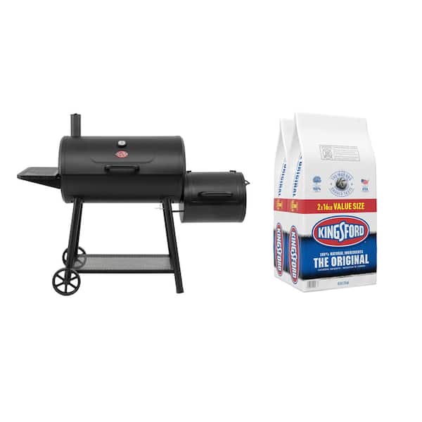 Kingsford 16 lbs. Original BBQ Smoker Charcoal Grilling Briquettes w/Smokin' Champ Charcoal Grill Offset Smoker in Black (2-Pack) B-322986025-4