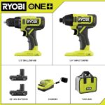 RYOBI ONE+ 18V Cordless 2-Tool Combo Kit with Drill/Driver, Impact Driver, (2) 1.5 Ah Batteries, and Charger PCL1200K2