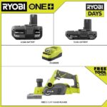 RYOBI ONE+ 18V Cordless 3-1/4 in. Planer Kit with (1) 2.0 Ah Battery, (1) 4.0 Ah Battery, and Charger P611K2SB