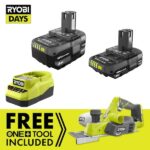 RYOBI ONE+ 18V Cordless 3-1/4 in. Planer Kit with (1) 2.0 Ah Battery, (1) 4.0 Ah Battery, and Charger P611K2SB