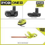 RYOBI ONE+ 18V Lithium-Ion Starter Kit with 2.0 Ah Battery, 4.0 Ah Battery, Charger, and FREE ONE+ 18” Cordless Hedge Trimmer PSK106SB-P2607BTL
