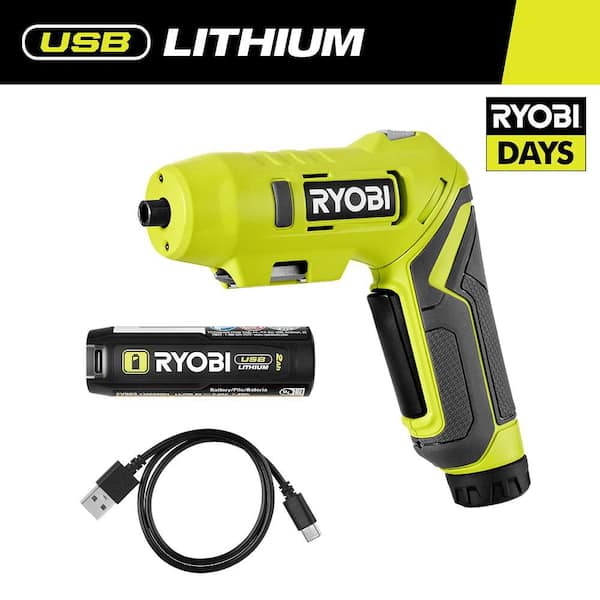 RYOBI USB Lithium Screwdriver Kit with 2.0 Ah USB Lithium Battery and Charging Cable FVD50K